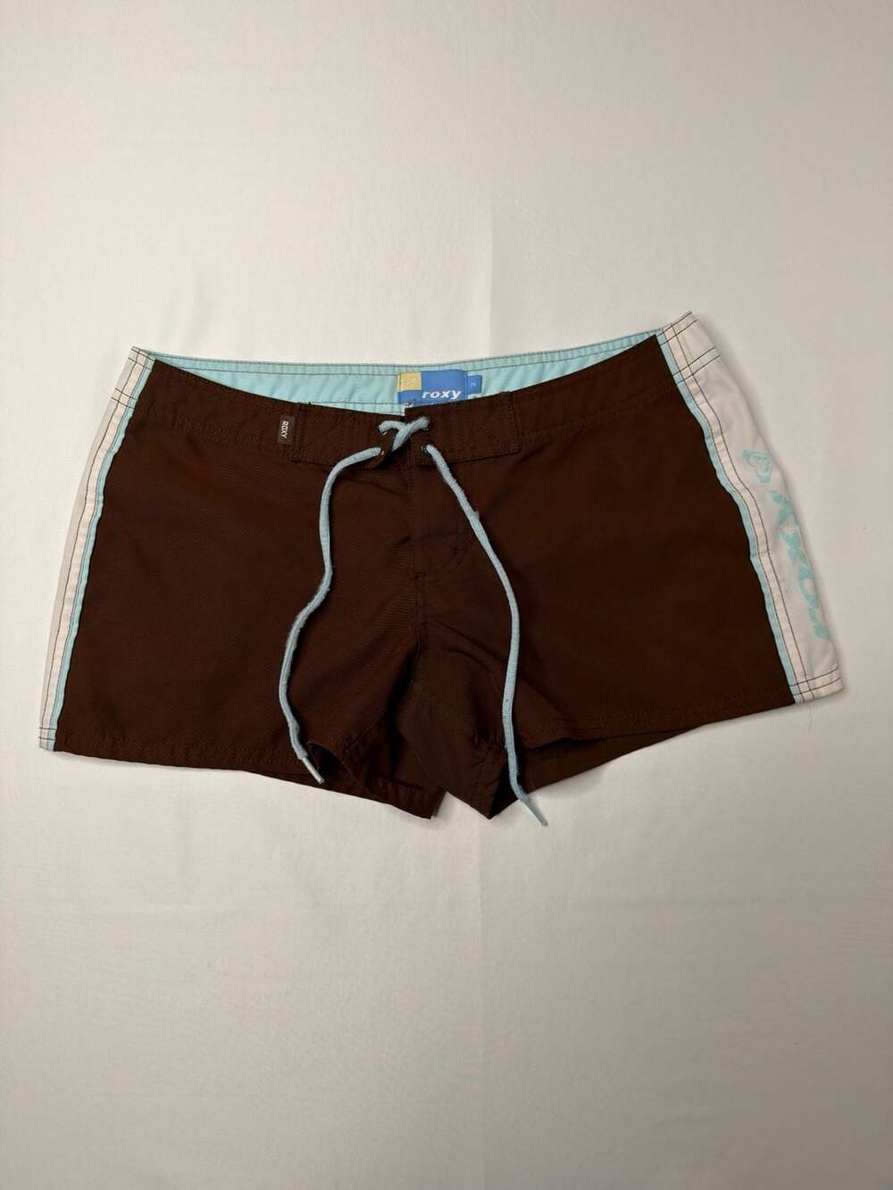 Roxy Vintage Y2K Brown Light Blue White Sporty Board Shorts Swim Trunks Size 3